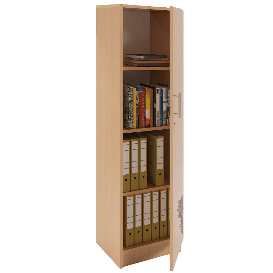 Dulap birou ingust 4 spatii depozitare 400x400x1550, Culoare fag 