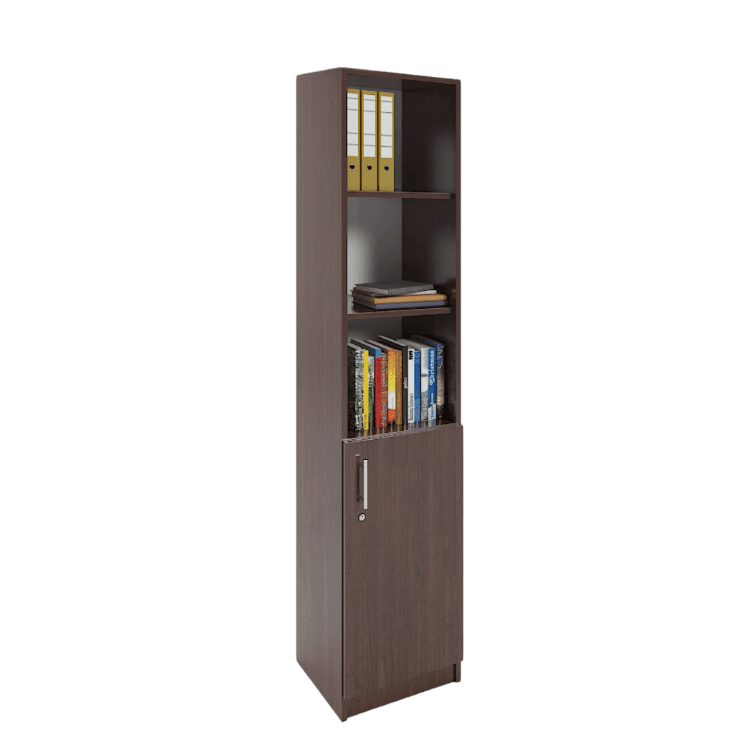 Dulap birou ingust, 5 spatii depozitare, usa inferioara 400x400x1900, Culoare wenge