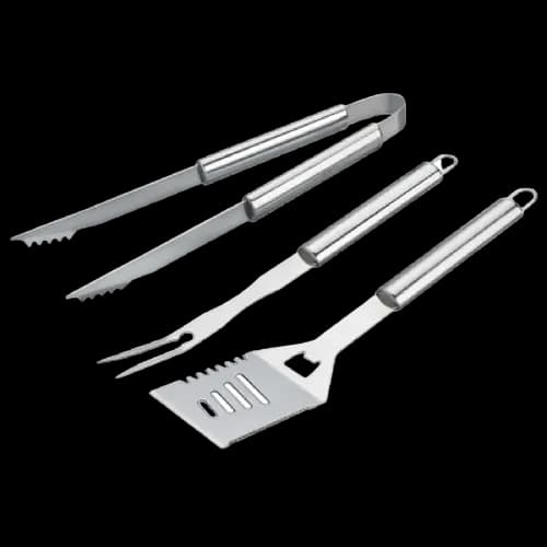 Set 3 ustensile gratar din inox cleste, furculita si spatula, 38 cm