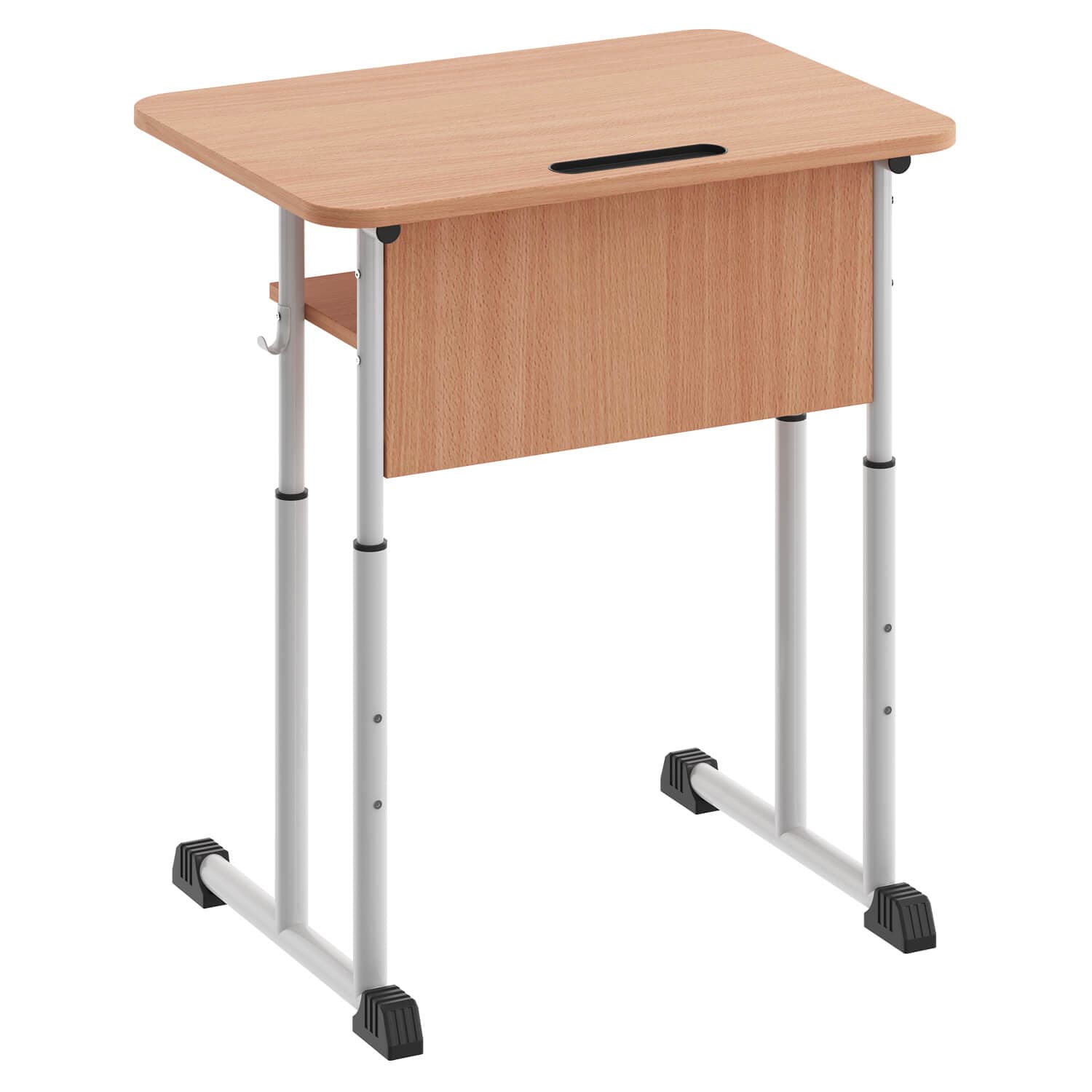 Bancă școlară individuală cu blat de culoarea fagului și picioare metalice telescopice