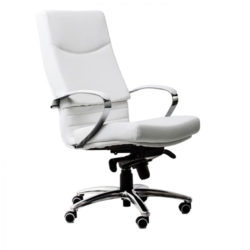 Scaun directorial 5600 SETT Alb, piele eco, mecanism multibloc, brate cromate tapitate, baza aluminiu