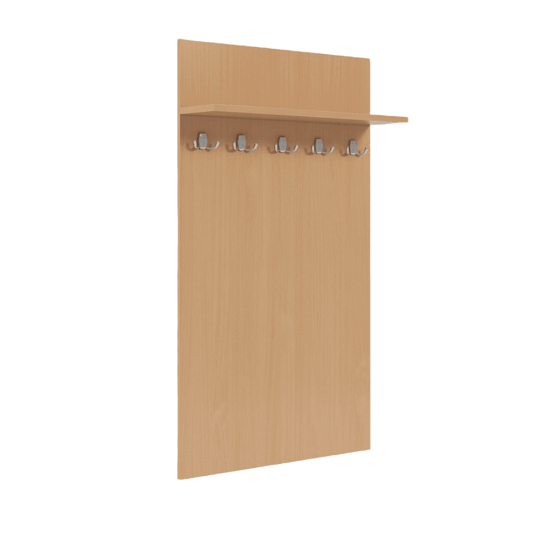 Cuier Panou Birou si Scolar cu Polita, 5 Agatatori, 680x220x1200, Culoare fag