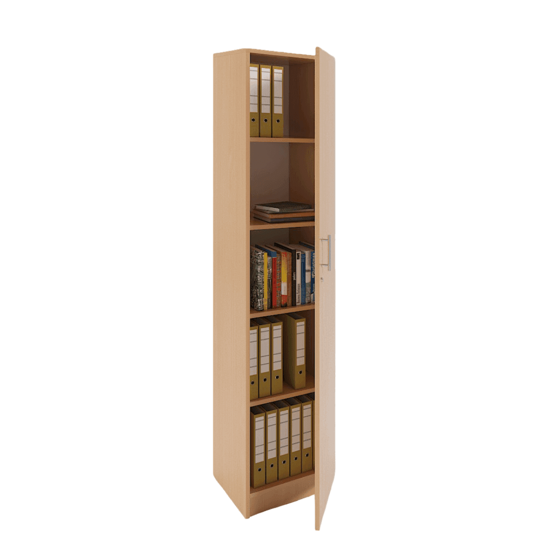 Dulap birou ingust, 5 spatii depozitare, 400x400x1900, Culoare fag