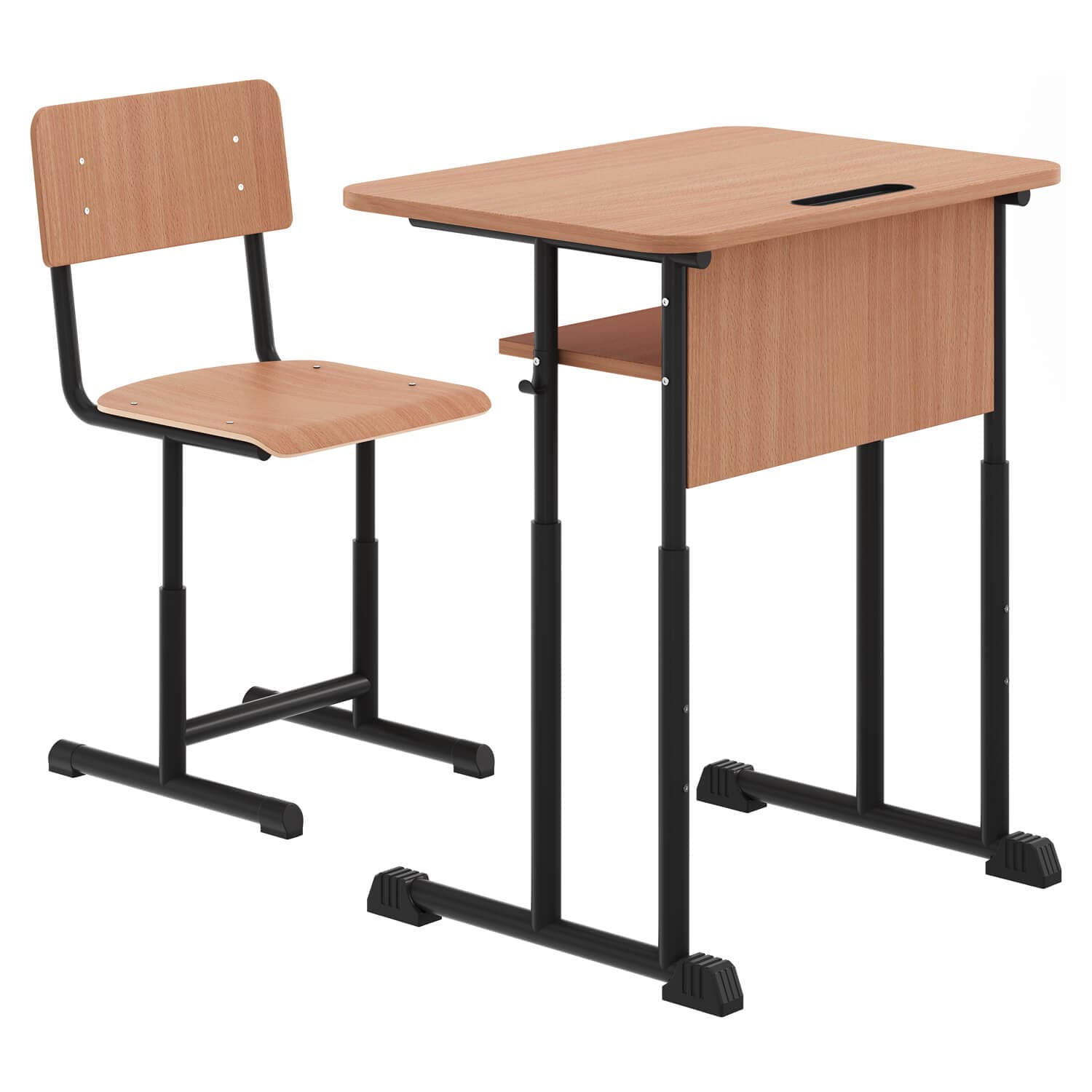 Set banca scolara individuala cu inaltime reglabila 01, Teava rotunda, Negru
