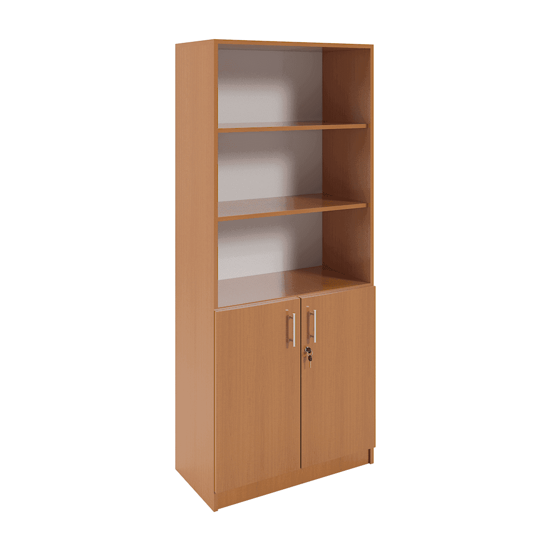 Dulap material didactic uși jos și polițe deschise 800x420x1900, Cireș