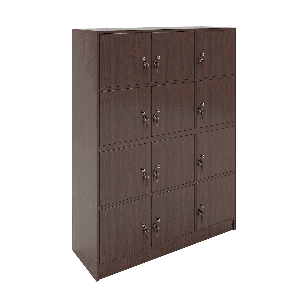 Dulap vestiar elevi 12 compartimente (3x4) 1200x420x1600, Wenge