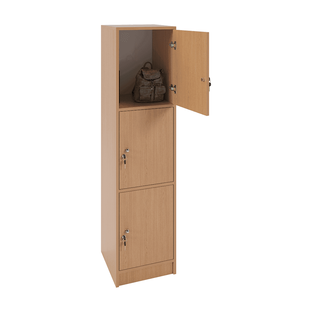 Dulap vestiar elevi 3 casete (1x3) 400x420x1600, Stejar - imaginea 2