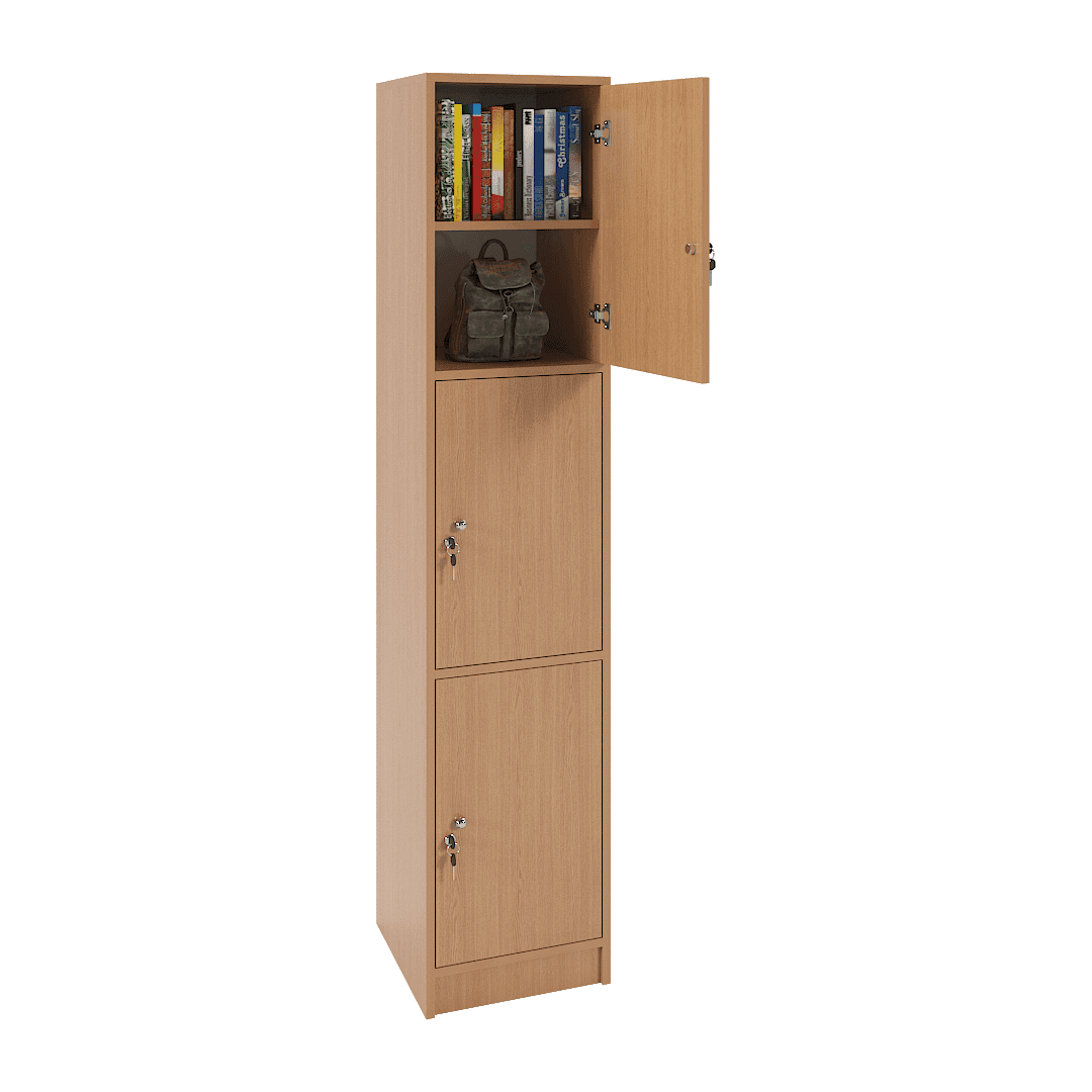 Dulap vestiar elevi 3 casete (1x3) 400x420x1900, Stejar - imaginea 2