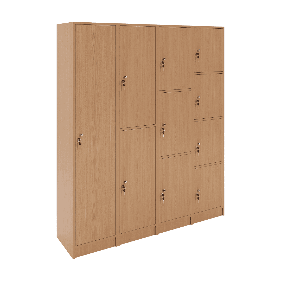 Set dulapuri vestiar elevi 10 casete (1+2+3+4) 1600x420x1900, Stejar