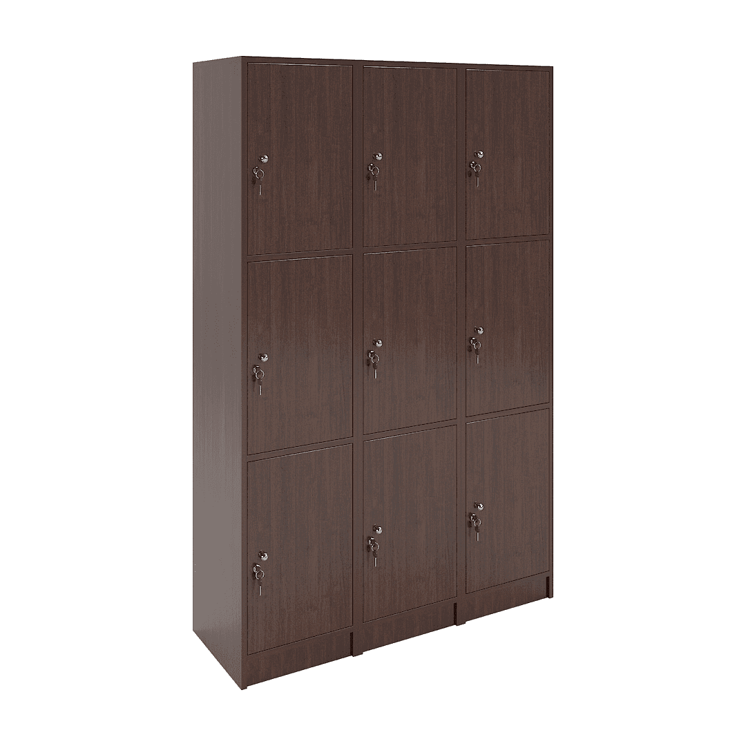 Set dulapuri vestiar elevi 9 casete (3x3) 1200x420x1900, Wenge